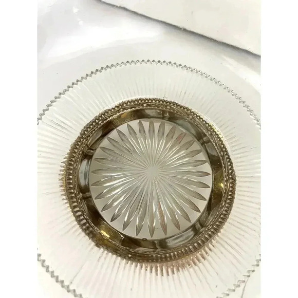 VTG Three Footed Clear Cut Pressed Glass Bowl Gold 3D Embossed Trim - Picture 8 of 13